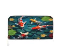 ZXMDZTSS Japanese Pretty Fish - Portefeuille en cuir véritable avec fermeture éclair pour femme avec poche pour téléphone - Pochette élégante pour un usage quotidien, les voyages et les cadeaux