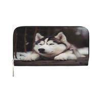 ZXMDZTSS Joli chien Husky - Portefeuille en cuir véritable à fermeture éclair pour femme avec poche pour téléphone - Pochette élégante pour un usage quotidien, les voyages et les cadeaux (design