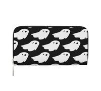 ZXMDZTSS Joli motif fantôme blanc d'Halloween - Portefeuille en cuir véritable à fermeture éclair pour femme avec poche pour téléphone - Pochette élégante pour un usage quotidien, les voyages et les