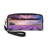 ZXMDZTSS Lavender Fields - Trousse à crayons et trousse de maquillage personnalisable en cuir synthétique - Organiseur compact pour étudiants, artistes, voyages, Noir , Taille unique, Sac à dos