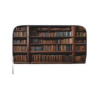 ZXMDZTSS Library Bookshelf Book - Portefeuille à fermeture éclair en cuir véritable pour femme avec poche pour téléphone - Pochette élégante pour un usage quotidien, les voyages et les cadeaux (design