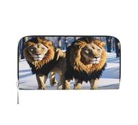 ZXMDZTSS Lions in The Snow - Portefeuille en cuir véritable à fermeture éclair pour femme avec poche pour téléphone - Pochette élégante pour un usage quotidien, les voyages et les cadeaux (design