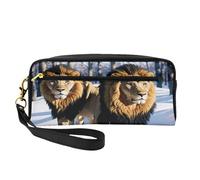 ZXMDZTSS Lions in the Snow - Trousse à crayons et trousse de maquillage personnalisable en cuir synthétique - Organiseur compact pour étudiants, artistes, voyages, Noir , Taille unique, Sac à dos