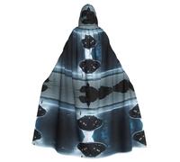 ZXMDZTSS Moon Stars and Planets - Cape à capuche imprimée d'Halloween pour adultes | Cape imprimée complète | Costume de fête | Fermeture à cravate en polyester