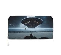 ZXMDZTSS Moon Stars and Planets - Portefeuille en cuir véritable à fermeture éclair pour femme avec poche pour téléphone - Pochette élégante pour un usage quotidien, les voyages et les cadeaux (design