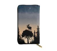 ZXMDZTSS Moose Mountain Pine Tree Wilderness Portefeuille en cuir avec fermeture éclair pour femme 12 emplacements pour cartes et poche pour pièces de monnaie pour voyage/cadeaux, Noir , Taille unique