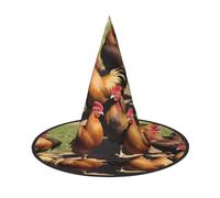 ZXMDZTSS Motif coq de ferme - Chapeau d'Halloween imprimé pour adultes | Tenue de festival | Accessoire de costume de sorcière | Tissu Oxford 3 pièces