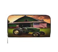 ZXMDZTSS Old Tractor Photo Farm - Portefeuille en cuir véritable à fermeture éclair pour femme avec poche pour téléphone - Pochette élégante pour un usage quotidien, les voyages et les cadeaux (design