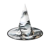 ZXMDZTSS Peinture de paysage chinois - Chapeau d'Halloween imprimé pour adultes | Tenue de festival | Accessoire de costume de sorcière | Tissu Oxford 1 pièce