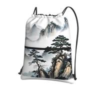 ZXMDZTSS Peinture de paysage chinois - Sac à dos avec cordon de serrage - Imperméable et léger - Pliable - Pour voyage, sport, gym, école - Avec sangles réglables.