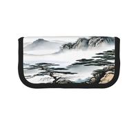 ZXMDZTSS Peinture de paysage chinois - Trousse à stylos en toile - Design élégant bicolore | Organiseur de maquillage et de papeterie pour l'école, les voyages, Noir , Taille unique, Sac de voyage
