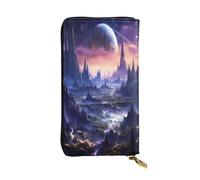 ZXMDZTSS Portefeuille en cuir avec fermeture éclair pour femme (Galaxy Stars Hills) - 12 emplacements pour cartes - Poche pour monnaie - Pour voyage/cadeaux, Noir , Taille unique