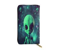 ZXMDZTSS Portefeuille en cuir imprimé Alien vert pour femme avec fermeture éclair 12 emplacements pour cartes et poche pour pièces de monnaie pour voyage/cadeaux, Noir , Taille unique