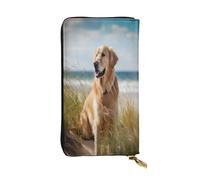 ZXMDZTSS Portefeuille en cuir imprimé Golden Retriever on The Beach pour femme avec fermeture éclair 12 emplacements pour cartes et poche pour monnaie pour voyage/cadeaux, Noir , Taille unique