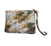 ZXMDZTSS Sac à main en cuir véritable imprimé de l'architecture grecque avec dragonne convertible - 20,3 x 14 x 3,8 cm - Design compact pour femme, prêt à offrir - Résistant à l'eau