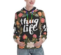 ZXMDZTSS Thug Life Flowers Sweat à capuche surdimensionné pour femme avec poche kangourou en polaire douce confortable pour une tenue décontractée et extérieure., Noir , L