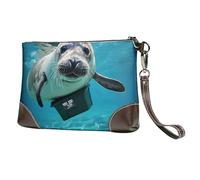 ZXMDZTSS West Indian Manatees - Pochette en cuir véritable de qualité supérieure avec dragonne convertible - 20,3 x 14 x 3,8 cm, design compact pour femme, prêt à offrir et résistant à l'eau
