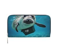 ZXMDZTSS West Indian Manatees - Portefeuille en cuir véritable avec fermeture éclair pour femme avec poche pour téléphone - Pochette élégante pour un usage quotidien, les voyages et les cadeaux