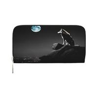 ZXMDZTSS Wolf Night Moon - Portefeuille à fermeture éclair en cuir véritable pour femme avec poche pour téléphone - Pochette élégante pour un usage quotidien, les voyages et les cadeaux (design