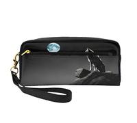 ZXMDZTSS Wolf Night Moon - Trousse à crayons et trousse de maquillage personnalisable en cuir synthétique - Organiseur compact pour étudiants, artistes, voyages, Noir , Taille unique, Sac à dos