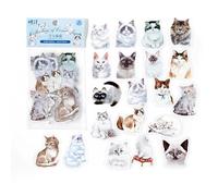 ZXMNBH Lot de 40 autocollants en PET pour scrapbooking, motif chat blanc, esthétique, agenda, agenda, journal, fournitures décoratives