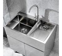 ZXNANA Évier à Linge en Acier Inoxydable avec Planche à Laver - lavabo Utilitaire fabriqué à la Main pour blanchisseries, ateliers et garages (Right b)