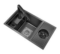 ZXNANA Évier caché de Cuisine avec Lave-Verre, Mini Bol Simple, pour Restaurant et Bar, évier à légumes en Acier Inoxydable (Black 70 * 40 * 22cm)