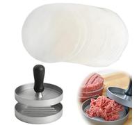ZXNJA Presse à hamburger avec 100 feuilles de papier sulfurisé - Set de presse à hamburger en fonte d'aluminium - Avec poignée en ABS - Pour délicieux hamburgers, patties, BBQ, burgers - Avec