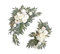 Zxpjkyu 2 Pièces Fleurs d'Arche de Mariage Artificielles Suspendues, Arrangement Floral Soie avec Vigne, Feuillage PP et Roses Mousse - Composition Florale pour Réception, Extérieur, Blanc