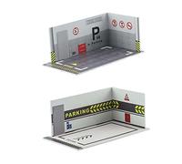 Zxpjkyu 2 Pièces Parking Lot Modèle Miniature Garage Simulation Voiture Diorama Présentoir PP Robuste Adapté pour Bureau Maison Décoration Collection Table, StyleJ