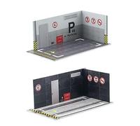 Zxpjkyu 2 Pièces Parking Lot Modèle Miniature Garage Simulation Voiture Diorama Présentoir PP Robuste Adapté pour Bureau Maison Décoration Collection Table, Style I