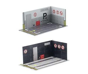 Zxpjkyu 2 Pièces Parking Lot Modèle Miniature Garage Simulation Voiture Diorama Présentoir PP Robuste Adapté pour Bureau Maison Décoration Collection Table, Style I