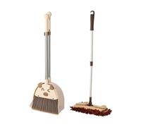 Zxpjkyu 3 Pièces Ensemble Balai Mini Enfant Set Balayette et Pelle Jouet Simulation Nettoyage Compact Motricité Fine Matériau PP Acier Convient pour Cadeau an, Brun