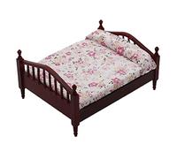 Zxpjkyu 3 Pièces Maison de Poupée Miniature Lit Double Meuble Table de Chevet Accessoire Bois Fait Main pour Décoration Chambre Convient Aux Joueurs Modélisme, Lit Double Brun