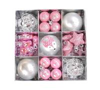 Zxpjkyu 35 Pièces Boules de Noël Décorations à Accrocher Ensemble Ornements Divers Faciles à Installer Convient pour Fête Réception Salon, Argent et rose