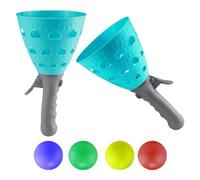 Zxpjkyu 6 Pièces Jeu de Lancer Attraper Balles avec 2 Paniers Lanceurs Activités Sportives Enfants Adultes Jouet D'Adresse En Pp Adapté pour Fête Anniversaire, Bleu