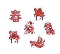 Zxpjkyu 7 Pièces Décoration Nouvel an Chinois Pendentif Suspendu Créatif Ornement Festif Année du Cheval Caractère Symbolique Fabrication Papier Ajour, 6 Pièces