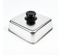 Zxpjkyu BBQ Grille Couvercle Dôme Accessoire Plaque Cuisson Poignée Isolante Acier INOX Fonction Biseauté Adapté à la Table Maison Grillade, 21-21-5cm, Poignée Ronde