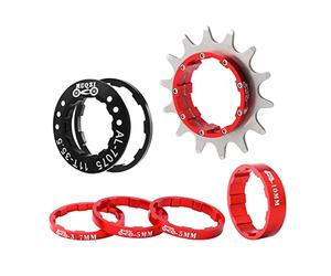 Zxpjkyu Cassette Vélo Pignon Unique Inclue Engrenage Convertisseur Entretoises Aluminium Couverture Volant Fonction Anti-Rouille Adaptée Po, Rouge