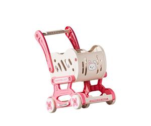 Zxpjkyu Chariot de Courses Jouet pour Enfants Comprenant Caddie Panier Simulateur et Trolley Conception Sécurisée En Pp Motif Décoratif Hippopotame Adapté Au, Rose
