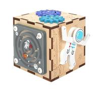 Zxpjkyu Cube D'Activité Enfant Centre de Jeu Motricité Fine Tri de Formes Bois Multifonctionné Approprié pour L'Apprentissage Éveil Cadeau Anniversaire, Astronaute