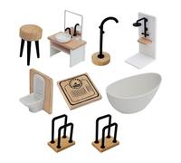 Zxpjkyu Ensemble de Salle de Bain pour Maison de Poupée Meubles de Simulation Baignoire Miniature Toilettes de Poupée et Lavabo de Jeu pour Aménager Une Scèn, Ensemble de 9 Pièces