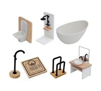 Zxpjkyu Ensemble de Salle de Bain pour Maison de Poupée Meubles de Simulation Baignoire Miniature Toilettes de Poupée et Lavabo de Jeu pour Aménager Une Scèn, 7pcs Ensemble