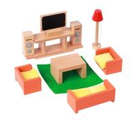 Zxpjkyu Maison de Poupée Ensemble de Mobilier Miniature en Bois pour Enfants Jeu d'Imitation Meubles Accessoires Décoration Modèle Simulation Rangement, Living Room