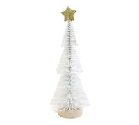Zxpjkyu Mini Sapin de Noël Artificiel, Décoration de Noël Stable avec Base En Bois et Ornements de Neige et de Givre pour La Décoration de Noël, Blanc