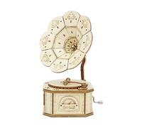 Zxpjkyu Phonographe Boîte à Musique Puzzle Modèle 3D Bois Construction Mécanique DIY Jouet Assembleur Convient Aux Collectionneurs Décoration Rétro Cadeaux D', c