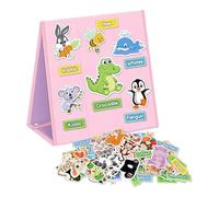 Zxpjkyu Tableau de Feutrine Pliable Double Face pour Enfants avec Support Autonome Tableau Pédagogique Panneau D'Activités Planche de Jeu Adaptée à La Narrati, Rose
