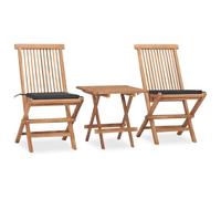 ZXQVLMRS Salon de jardin pliable 3 pièces en teck massif anthracite | Pliable pour économiser de l'espace, résistant aux intempéries, prêt à l'emploi