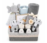 ZXShow Cadeau pour bébé, 9 pièces, idéal comme coffret cadeau pour | Grand panier cadeau avec couverture, éléphant en peluche, bavoir, chaussettes antidérapantes, panier cadeau de naissance