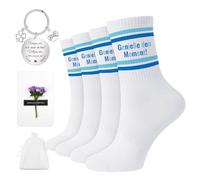 ZXShow Ensemble de chaussettes porte-bonheur - Cadeau d'examen porte-bonheur - Chaussettes amusantes - Chaussettes du Nouvel An - Avec porte-clés à quatre feuilles - Carte postale - Pochette en
